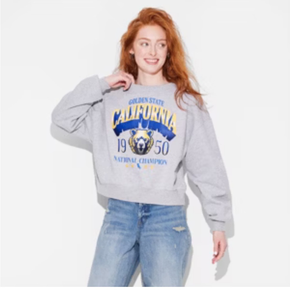 Women’s Cali Champs Cropped Fleece Gray Sweatshirt Size XL